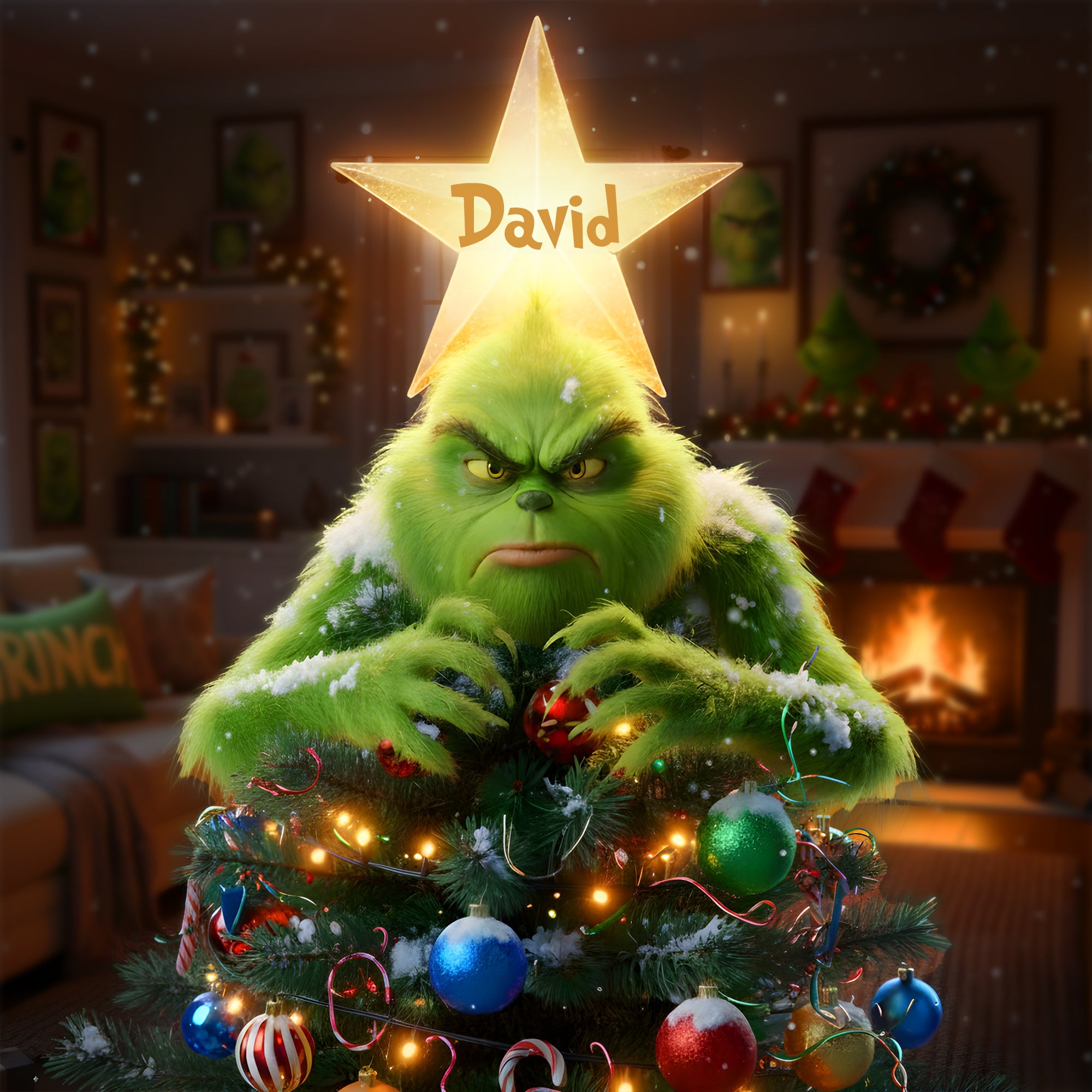 “Bring Joy to Your Holidays!” – Funny Christmas Tree Topper Personalized Gift for Family and Friends Ornament PopCulturePrints