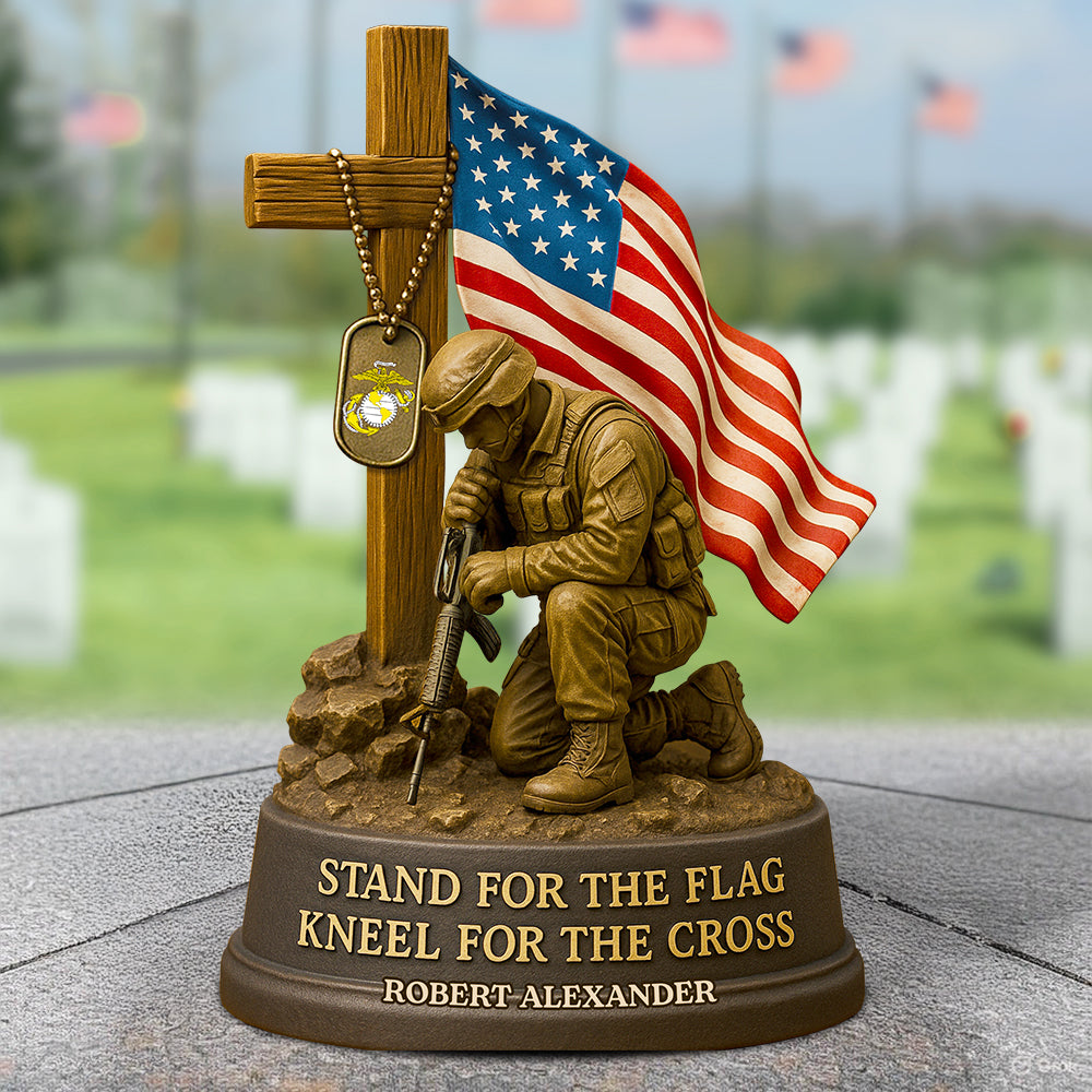 "Stand for the Flag, Kneel for the Cross" - Personalized Veterans Military Acrylic Plaque - Custom Gift for Veterans and Military Families Shaped Plaques PopCulturePrints