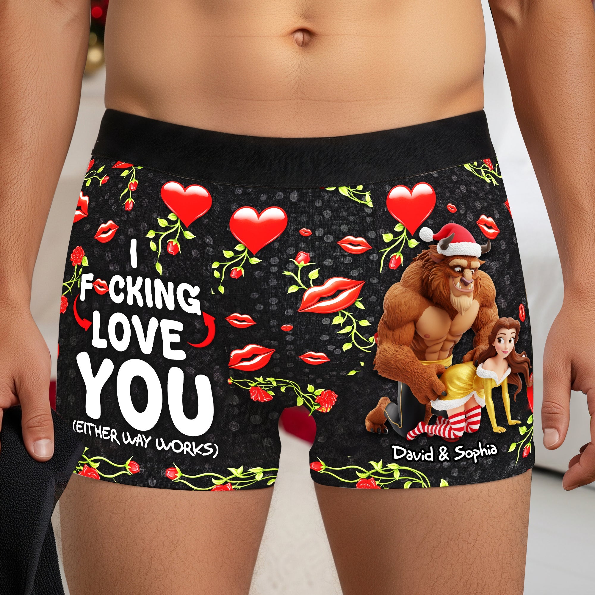 "I F*CKING LOVE YOU (Either Way Works)" - Naughty Couple Men's Boxers - Personalized Gift for Him Boxer Briefs PopCulturePrints