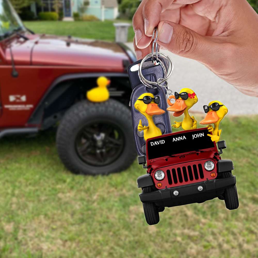 Personalized Yellow Duck Couple Keychain with Jeep