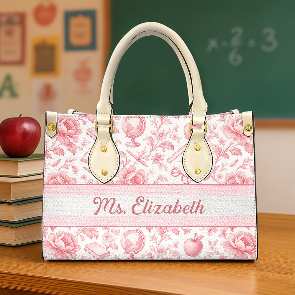Personalized Classic Toile Pattern Leather Bag – A Meaningful Gift for Teachers, Friends, and Loved Ones Leather Bag PopCulturePrints
