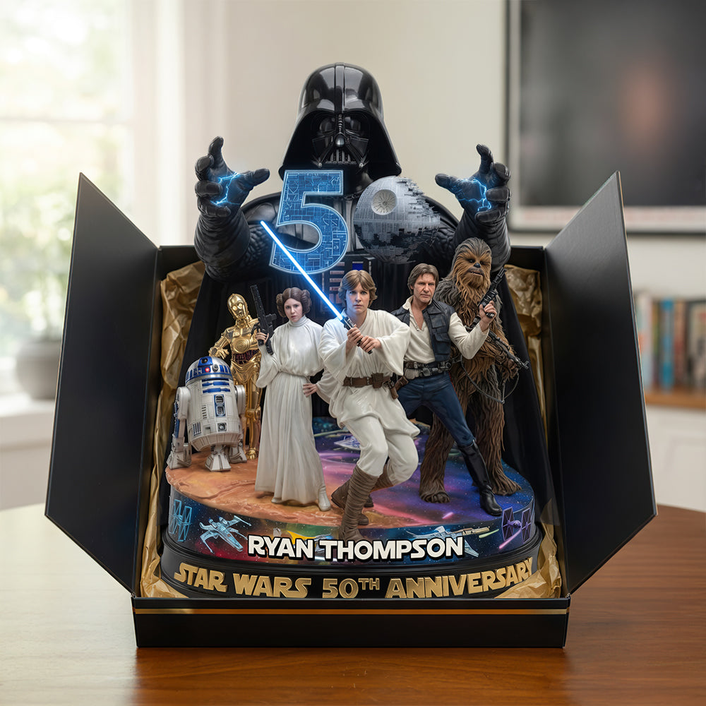 “Celebrate Love Through the Galaxy” - Epic Saga Anniversary Acrylic Plaque - Personalized Gift for Star Wars Fans Shaped Plaques PopCulturePrints