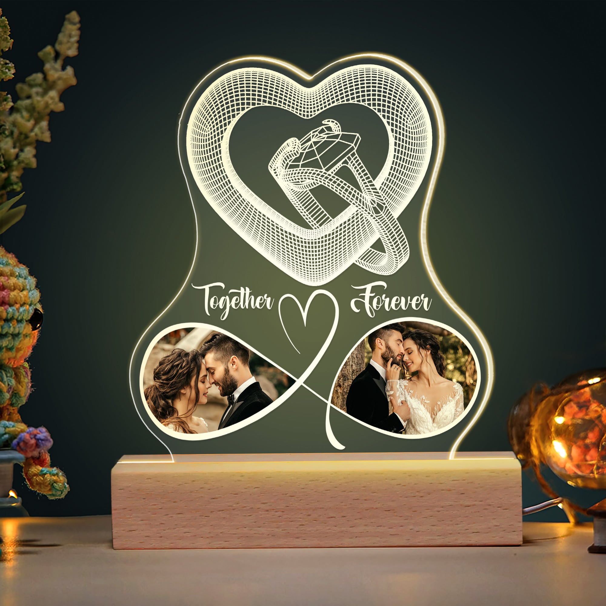 Customizable 3D LED Heart Light - Together Forever Couples Gift Led Night Light PopCulturePrints