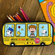 Load image into Gallery viewer, Personalized Peanuts School Bus Pencil Case - Watch Out 2nd Grade
