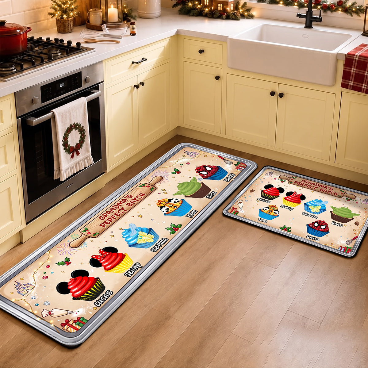 “Grandma’s Perfect Batch” - Sweet Cupcake Christmas Runner Rug - Personalized Gift for Grandmas