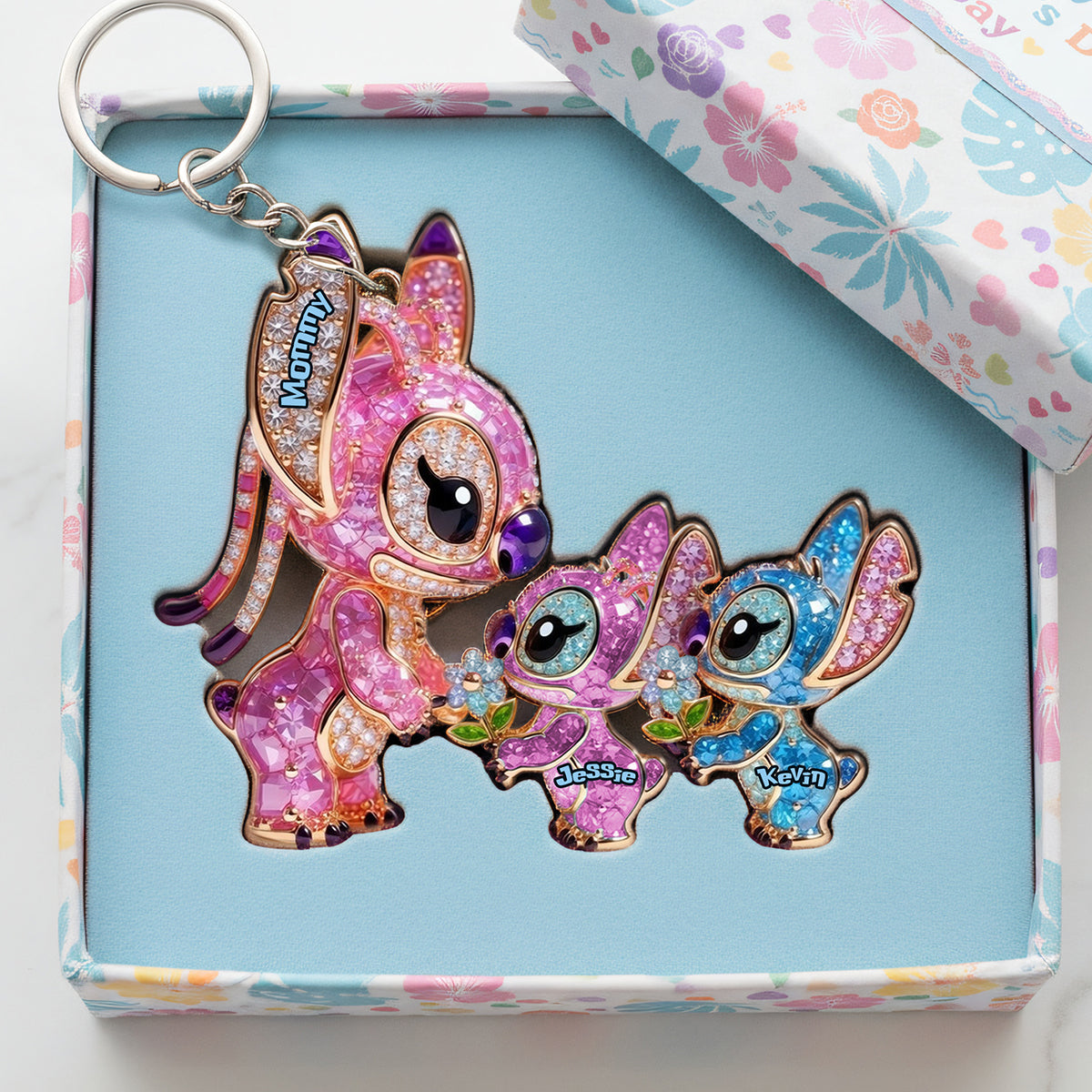 “A Mother’s Love Shines Bright” - Alien Mom and Kids Keychain - Personalized Gift for Mom & Grandma Keychains PopCulturePrints