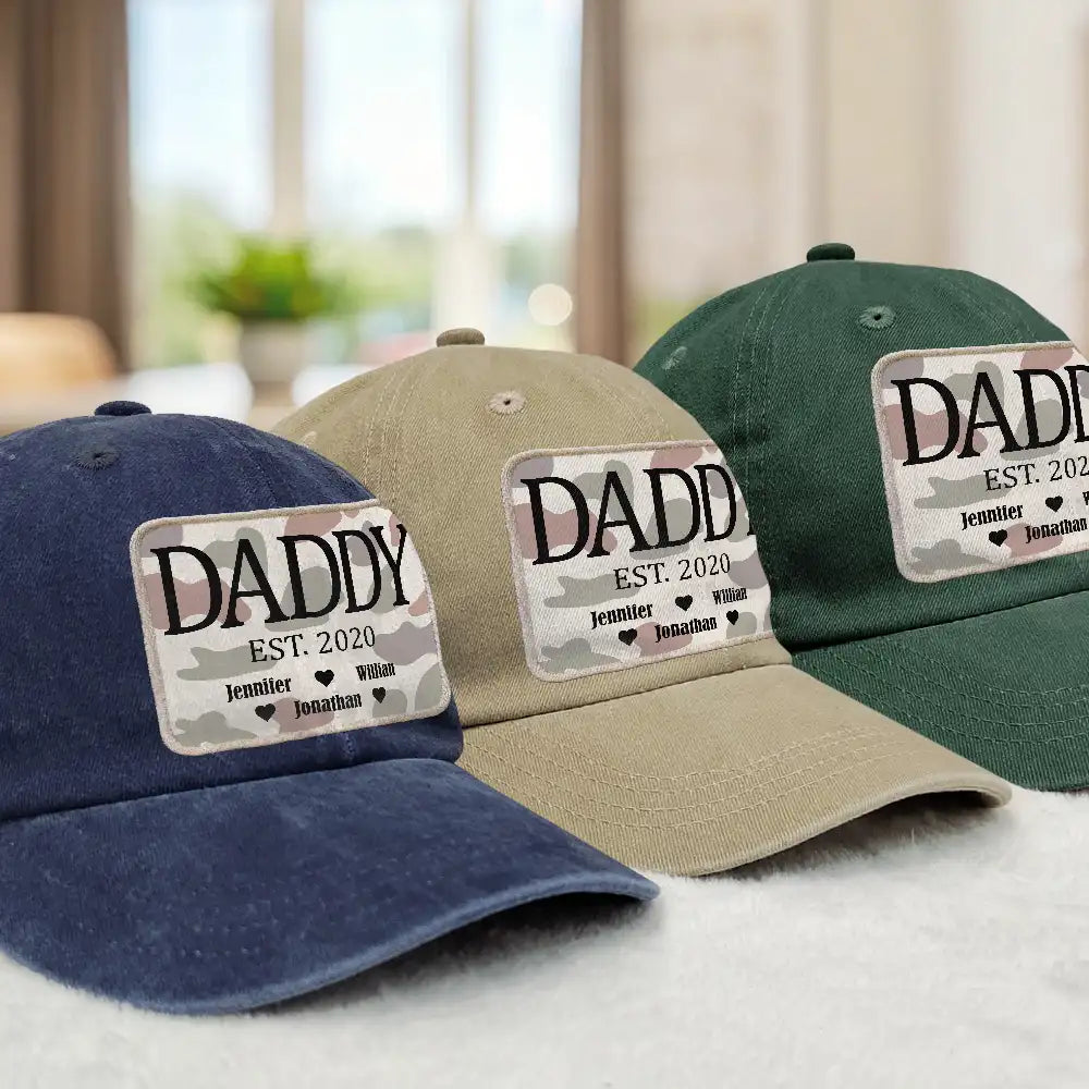 We Love You Dad - Personalized Vintage Washed Denim Cap for Fathers, Dads, and Grandpas Vintage Washed Denim Cap PopCulturePrints