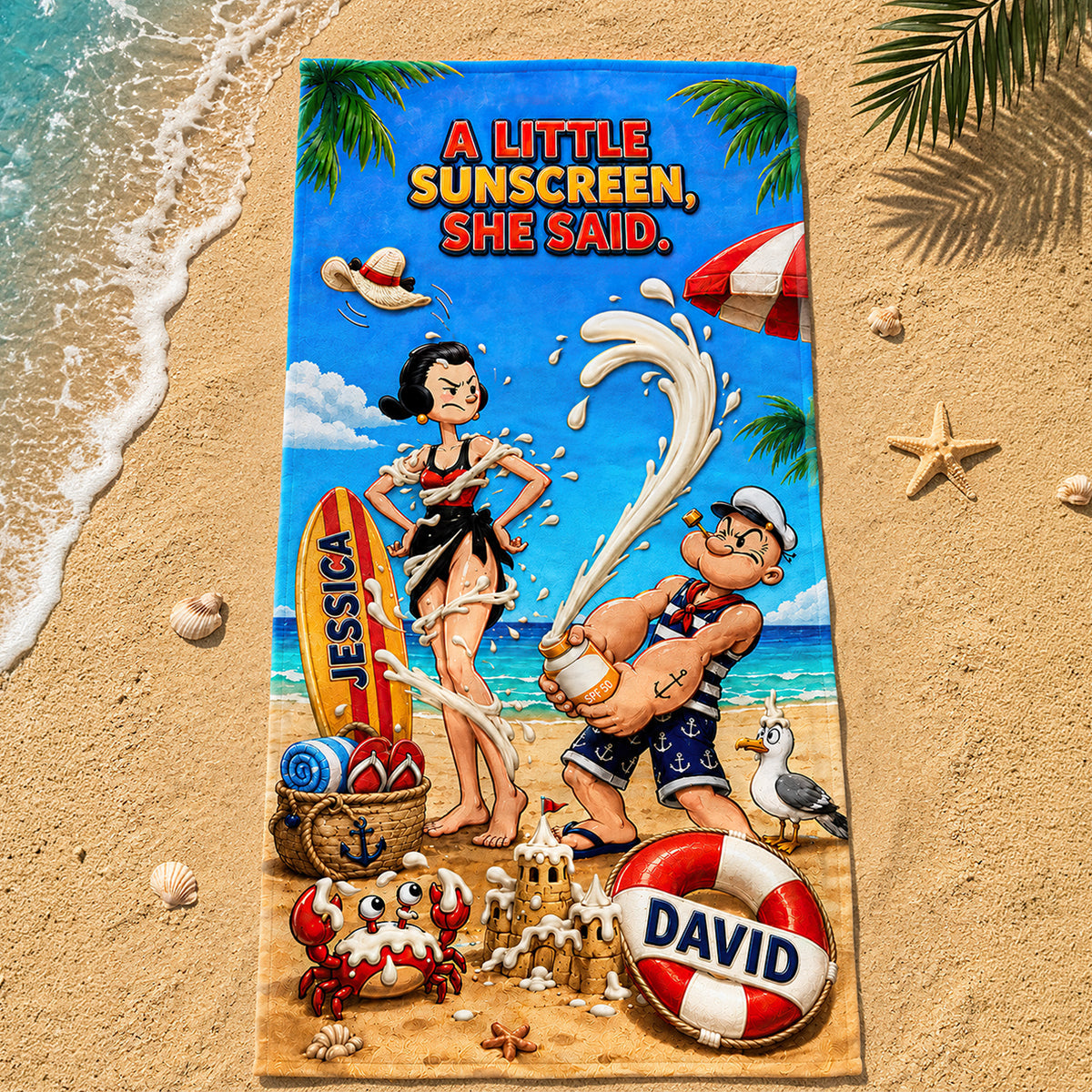 A Little Sunscreen Beach Towel - Personalized Couple Gift