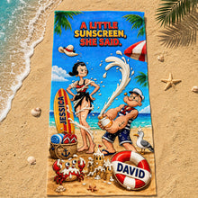 Load image into Gallery viewer, A Little Sunscreen Beach Towel - Personalized Couple Gift
