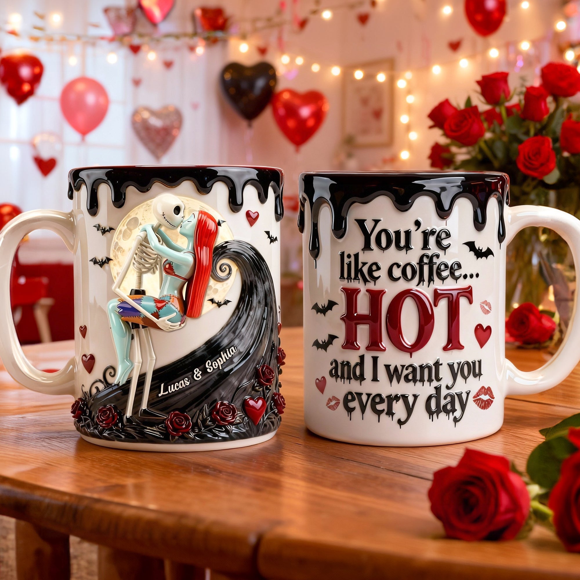 "You're like coffee... HOT - Unique Kissing Couple Accent Mug - Personalized Gift for Couples, Friends, and Loved Ones" Coffee Mug PopCulturePrints