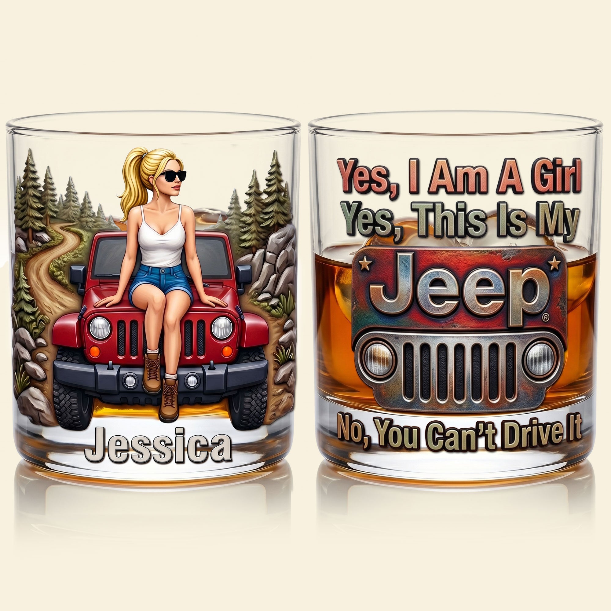 Yes, I Am A Girl - Off-Road Girl 11oz Round Glass - Personalized Gift for Travel Lover Glass PopCulturePrints