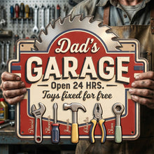 Load image into Gallery viewer, “Dad's Garage: Where Memories are Built” - Personalized Cut Metal Sign - Gift for Dad, Grandpa, Father’s Day Metal Signs PopCulturePrints
