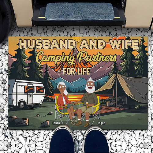 “Camping Partners for Life” - Personalized Doormat for Couples Doormat PopCulturePrints