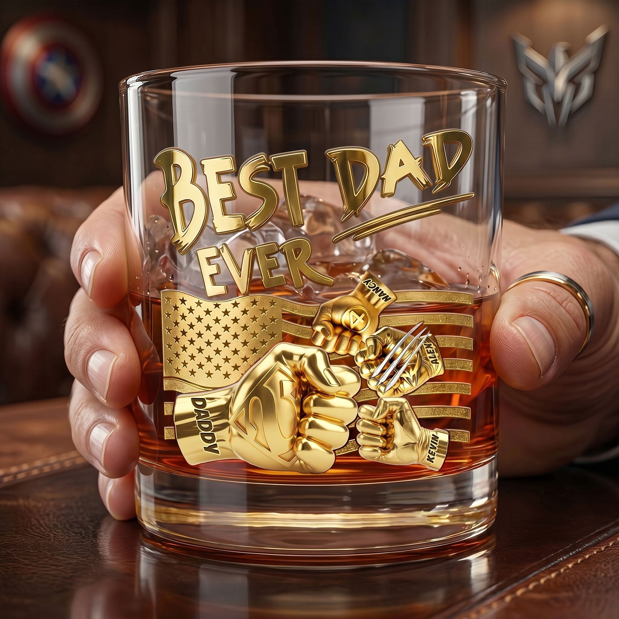 "The Best Dad Ever" - Power Fist Drinking Glass - Personalized Gift for Dads, Grandpas & More Glass PopCulturePrints