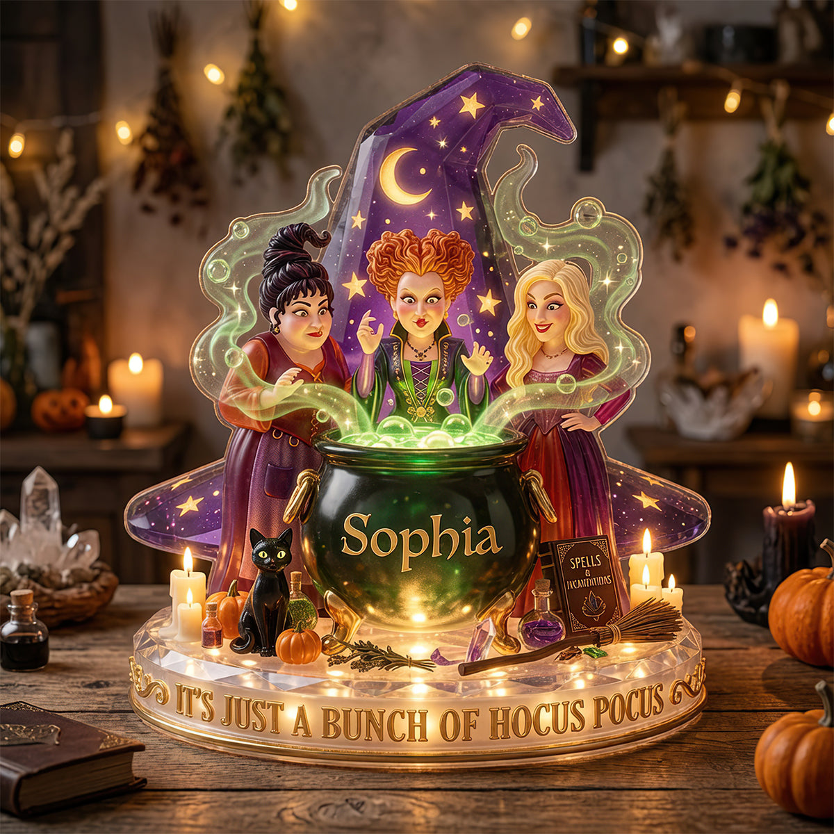 “Ignite Your Magical Spirit!” - Mystic Sisters Acrylic Light Box - Personalized Gift for Witch Lovers