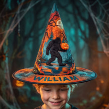 Load image into Gallery viewer, “Embrace the Spookiness: Squatching Through Halloween Witch Hat” - Personalized Gift for Bigfoot Lovers Quilted Witch Hat PopCulturePrints
