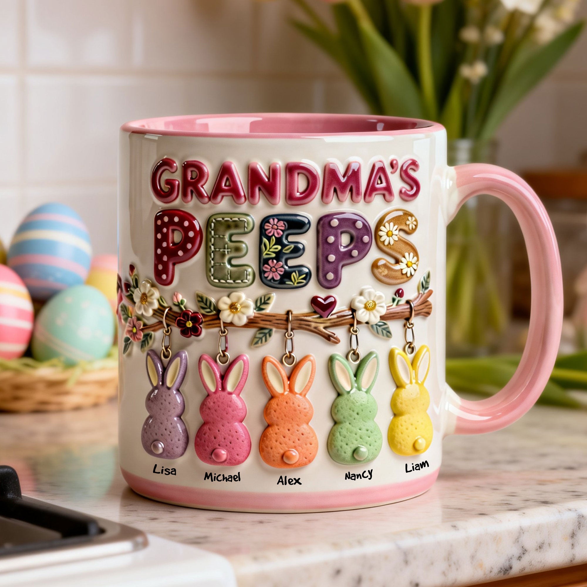 Grandma's Peeps Easter Accent Mug - Personalized Gift for Grandmas Coffee Mug PopCulturePrints