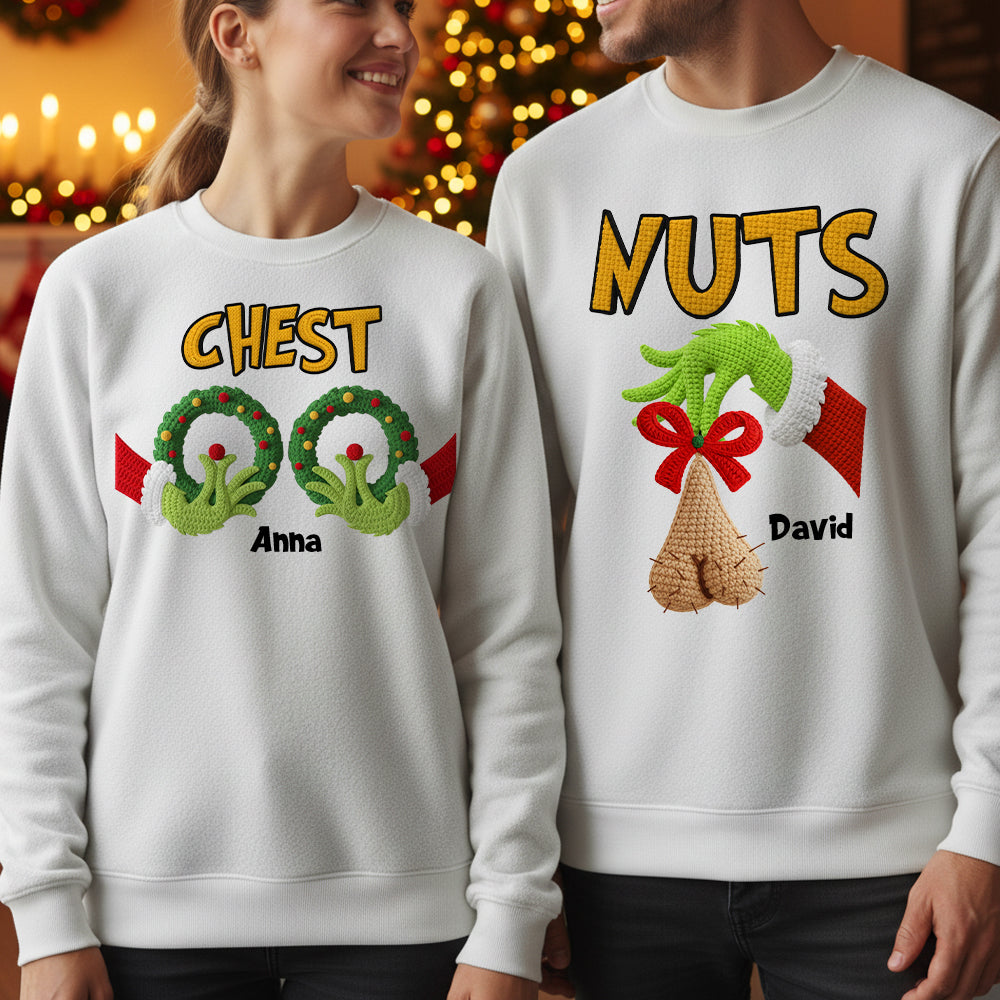 “Chestnuts and Wreaths: A Funny Christmas Design” - Personalized Couple Christmas Shirts Shirts PopCulturePrints
