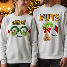 Load image into Gallery viewer, “Chestnuts and Wreaths: A Funny Christmas Design” - Personalized Couple Christmas Shirts Shirts PopCulturePrints
