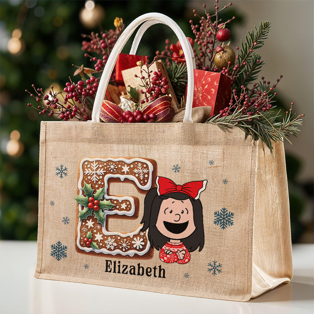 Personalized Christmas Jute Tote Bag for Kids - Alphabet Design Jute Tote Bag PopCulturePrints