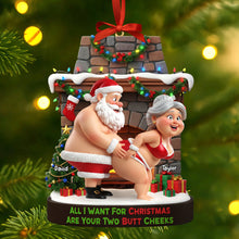 Load image into Gallery viewer, All I Want For Christmas Are Your Two Butt Cheeks - Naughty Old Gnome Couple Ornament - Personalized Gift for Couples Ornament PopCulturePrints
