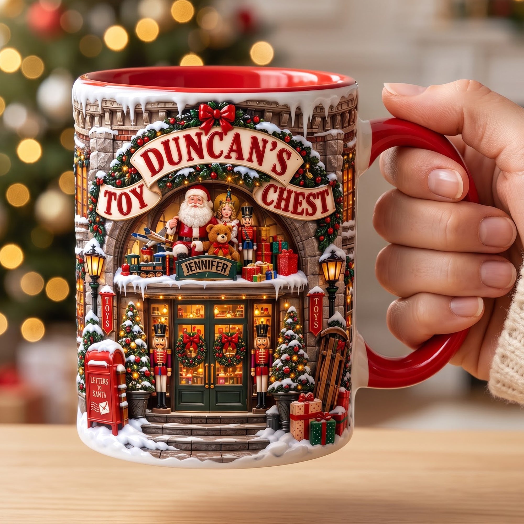 "Unwrap the Magic of Christmas" - Personalized Christmas Accent Mug - Gift for Family, Friends, and Colleagues