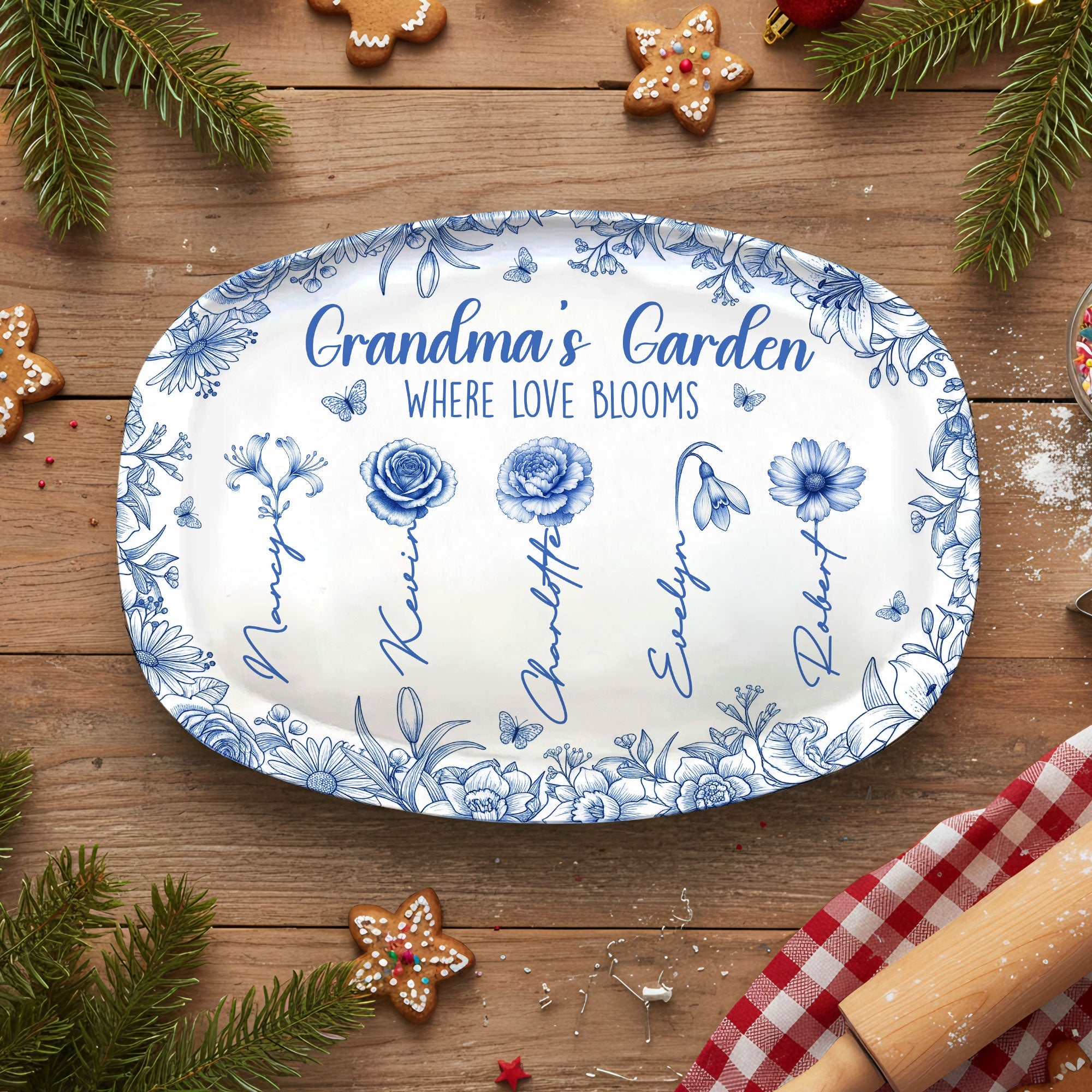 “Grandma's Garden: Where Love Blooms” - Personalized Birth Month Flowers Plate - Custom Gifts for Grandma and Family Plates PopCulturePrints