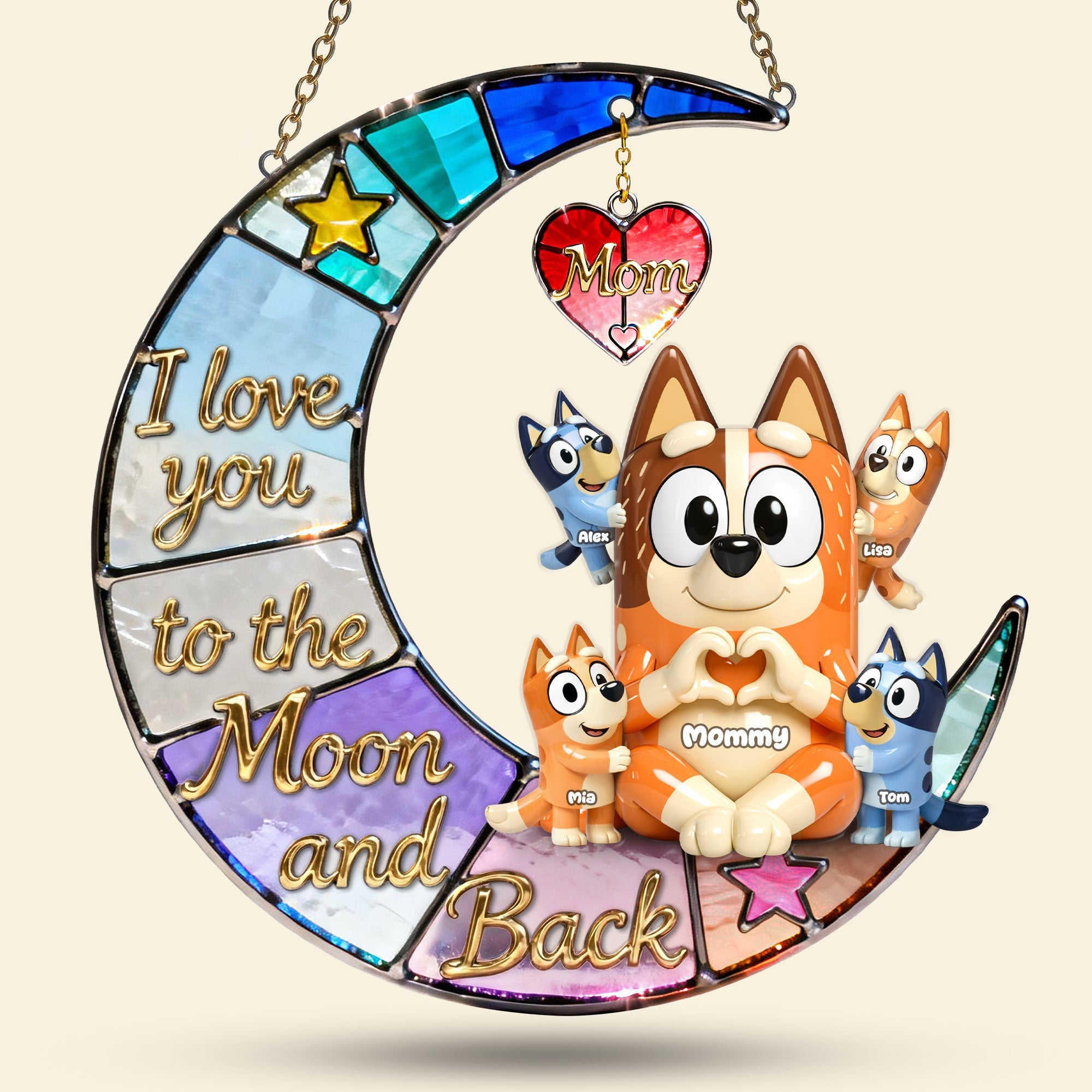 I Love You to the Moon and Back - Personalized Mom and Kids Suncatcher Ornament Ornament PopCulturePrints