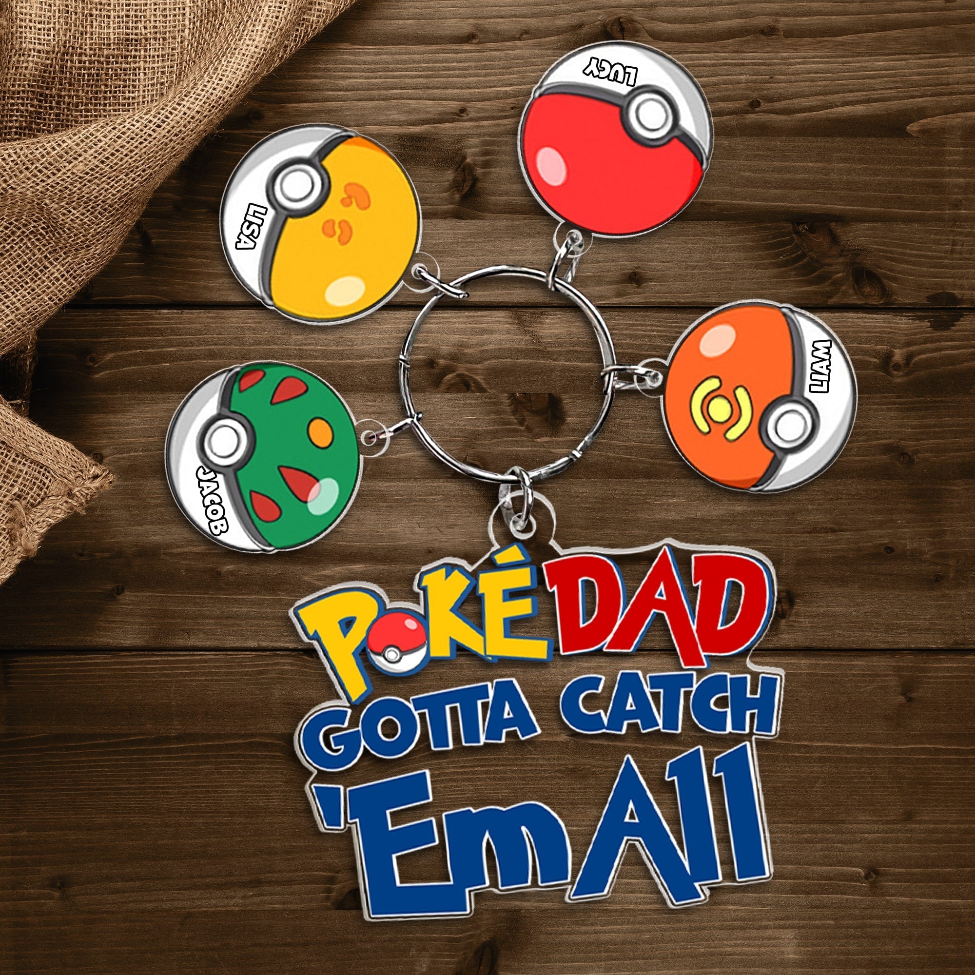 Personalized Poke Dad Keychain with Custom Charms Keychains PopCulturePrints