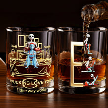 Load image into Gallery viewer, "Together in Sips, Forever in Love" - Playful Skeleton Couple Round Glass - Custom Personalized Gift for Couples Glass PopCulturePrints
