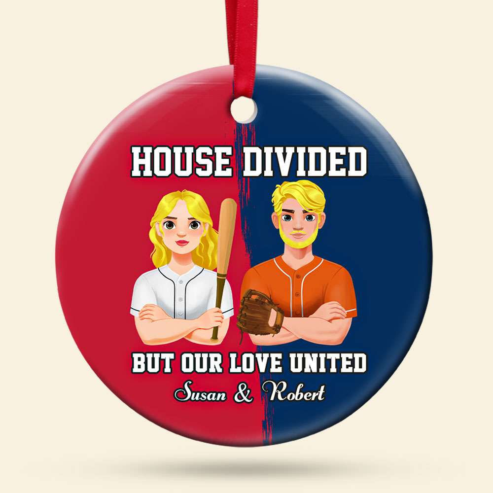 Personalized Baseball Couple Christmas Ornament - House Divided Ornament PopCulturePrints