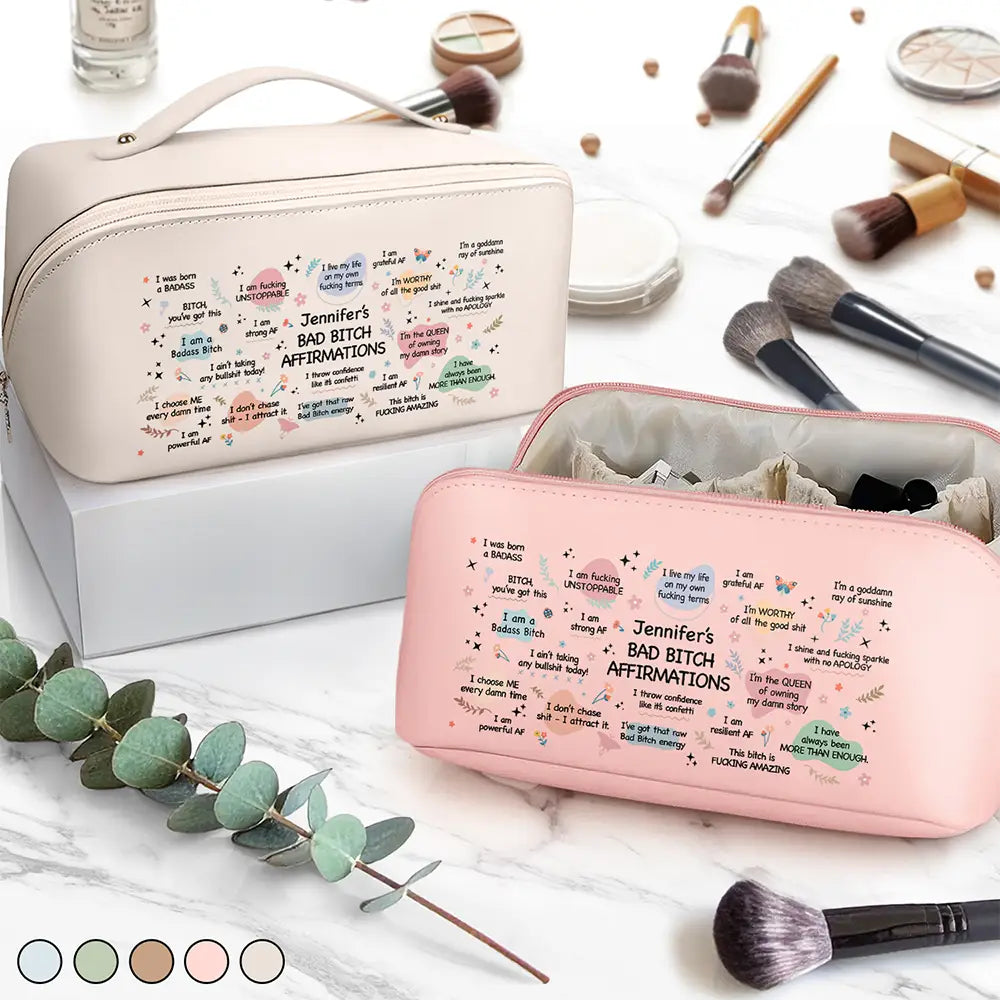 Bad Bi*ch Affirmation - Personalized Leather Makeup Bag Leather Makeup Bag PopCulturePrints