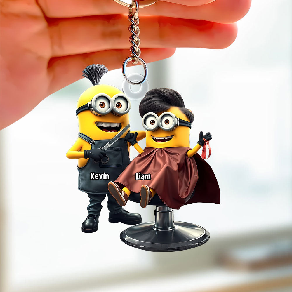 Custom Hair Stylist Keychain with Funny Cartoon Design