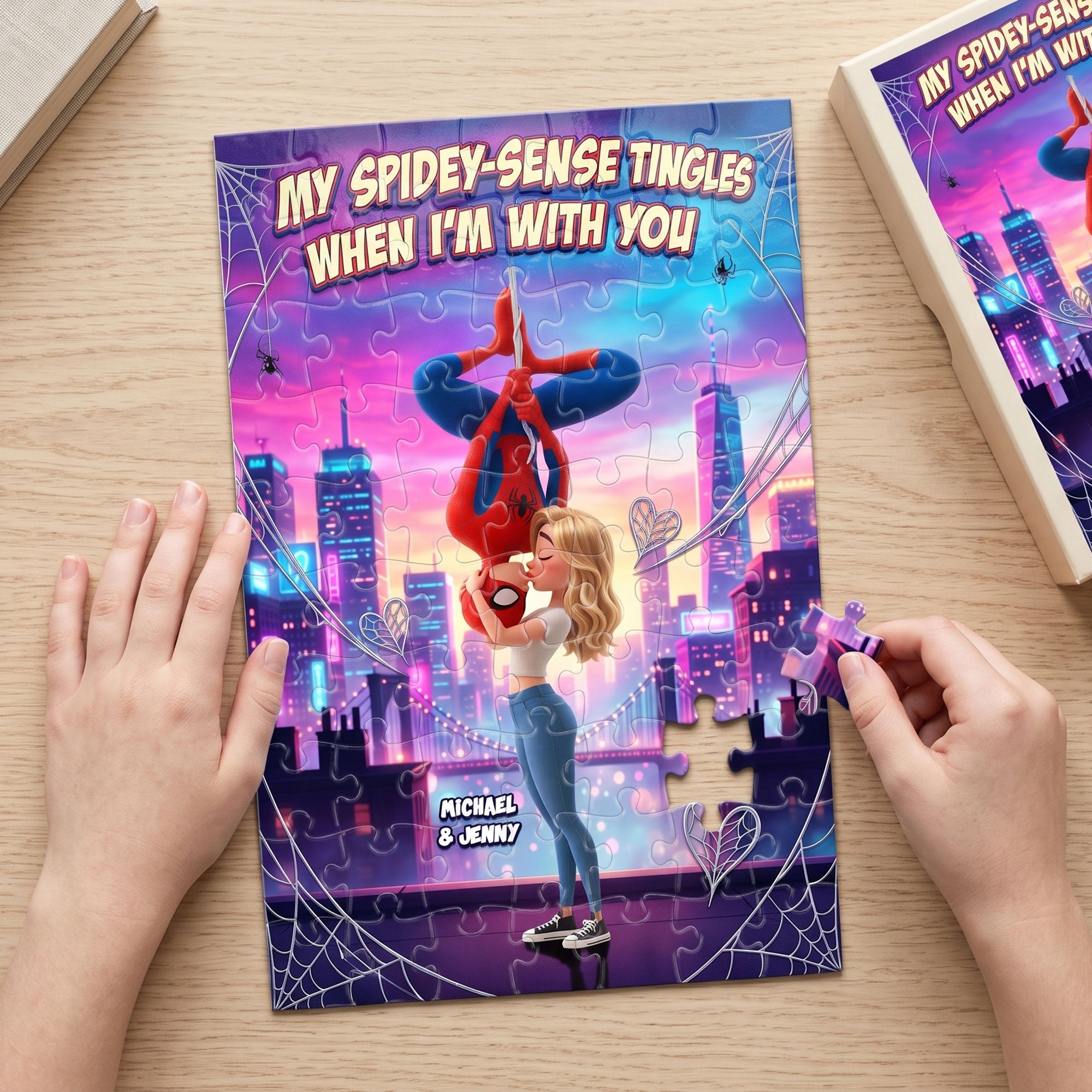 "My Spidey-Sense Tingles When I'm With You" - Personalized Swing Couple Jigsaw Puzzle - Unique Gift for Couples, Friends, and Loved Ones Jigsaw Puzzles PopCulturePrints