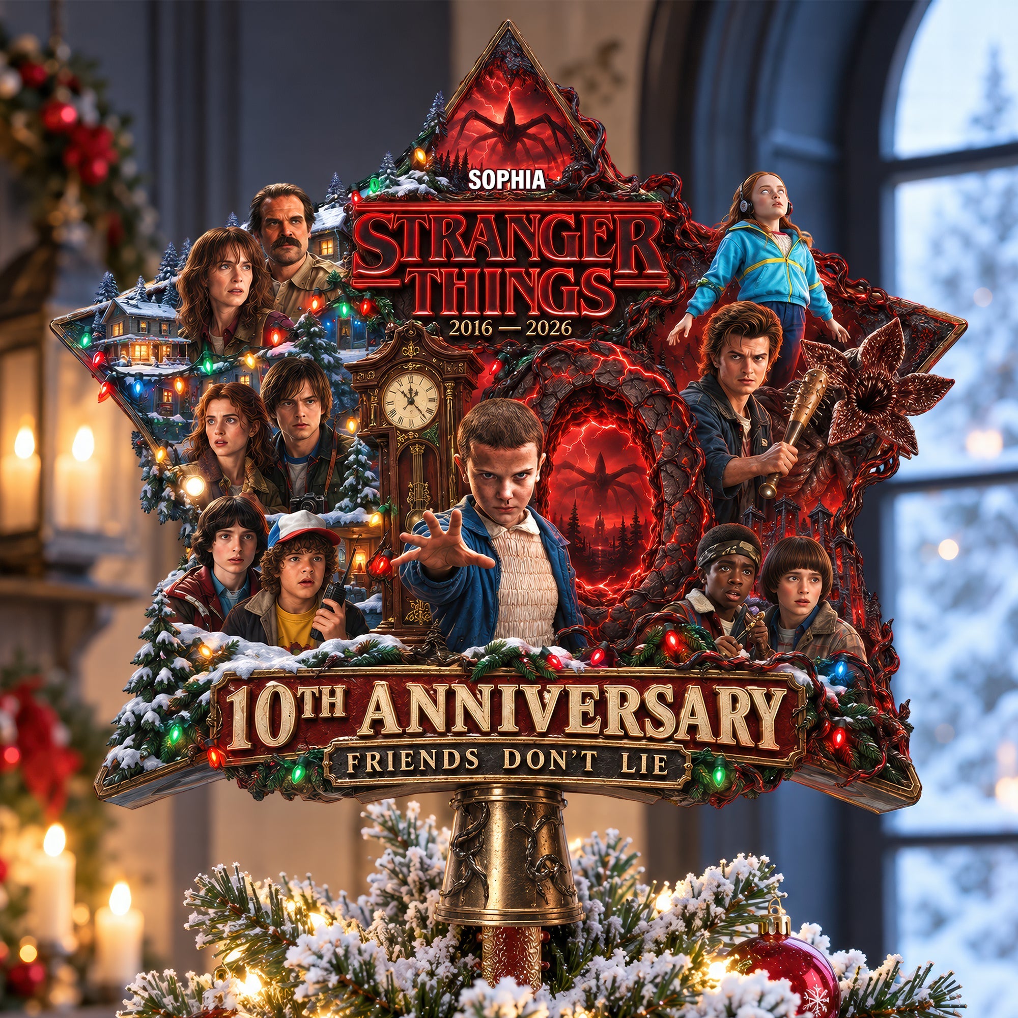 "Celebrate Your Love for the Upside Down with Our Dark Parallel World Tree Topper!" - Personalized Christmas Gift for Fans of Stranger Things