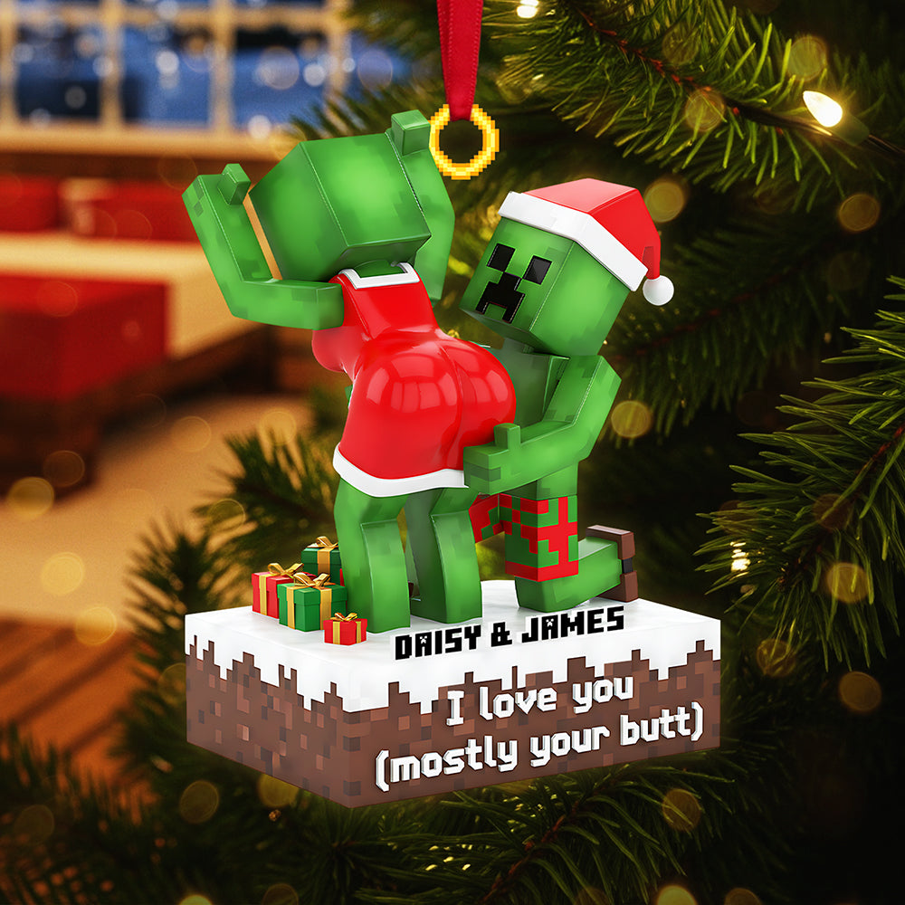 I Love You (Mostly Your Butt) - Personalized Lego Couple Acrylic Ornament Ornament PopCulturePrints