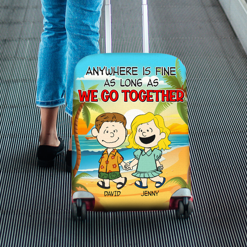 Personalized Couple Luggage Cover - Hand In Hand Beach Theme