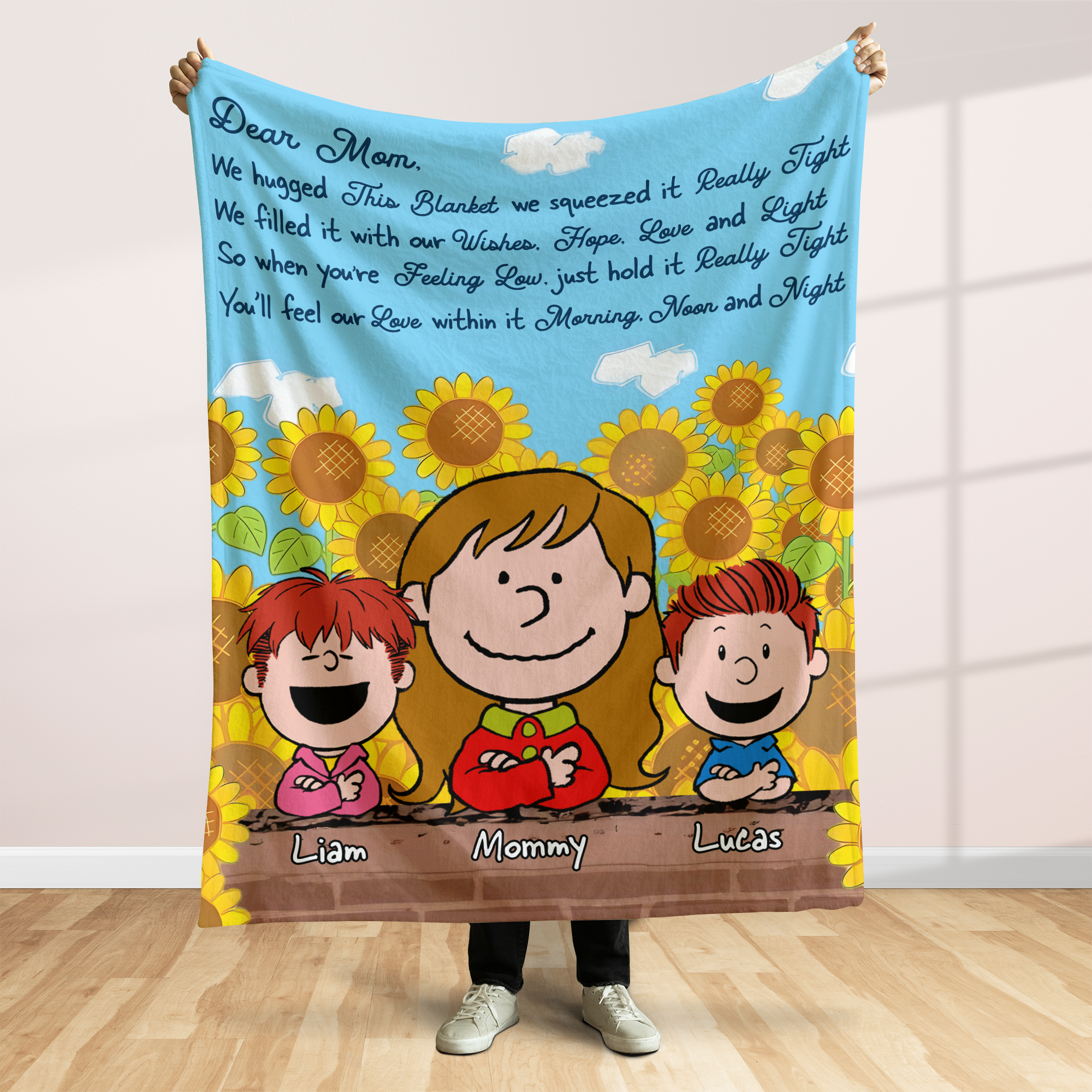 Custom Cozy Blanket for Mom with Cartoon Family Design Blanket PopCulturePrints