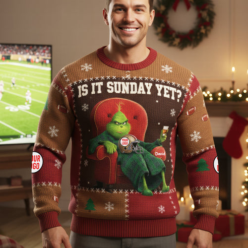 “Is It Sunday Yet?” Grinch Ugly Sweater - Personalized Gifts for Sports Fans AOP Products PopCulturePrints