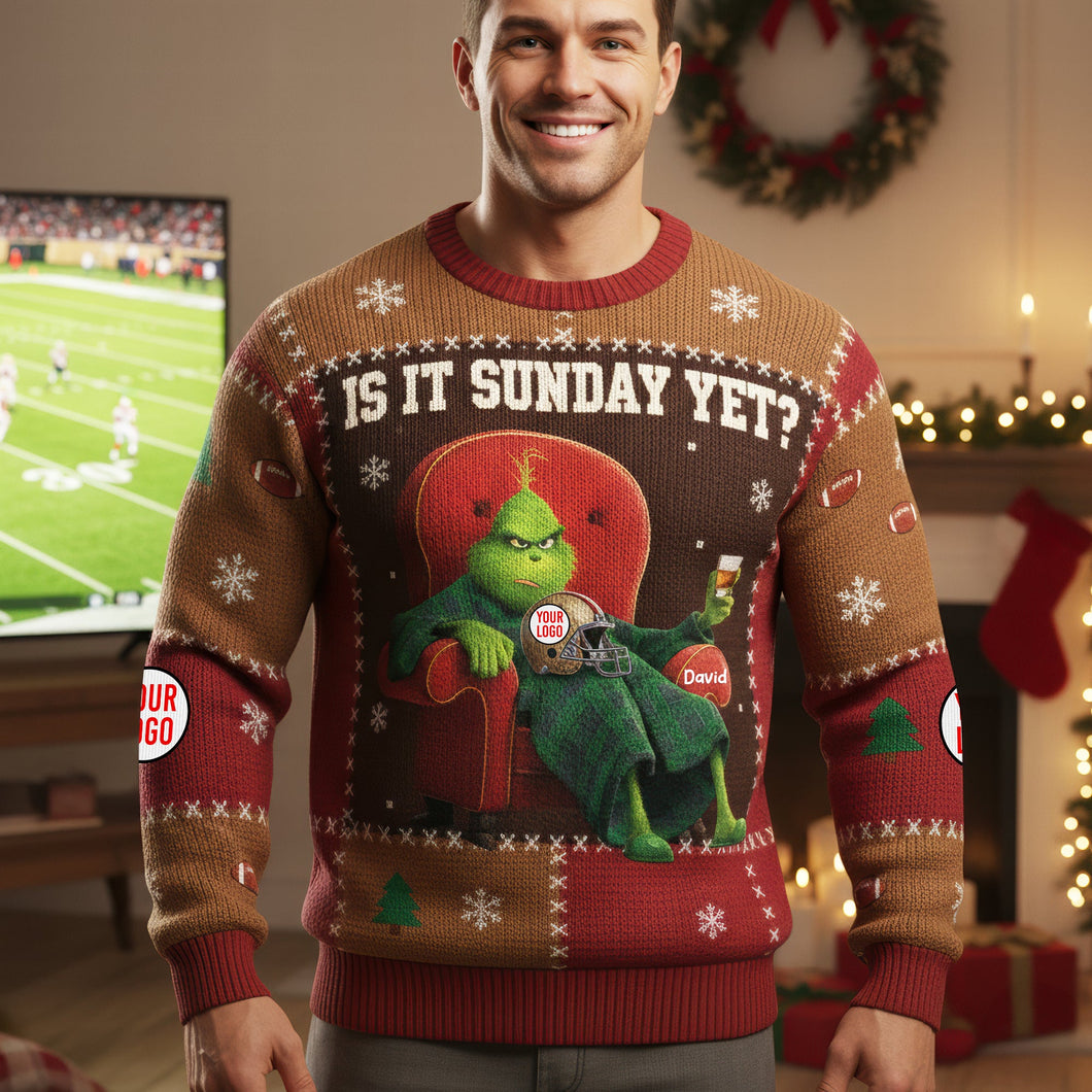 “Is It Sunday Yet?” Grinch Ugly Sweater - Personalized Gifts for Sports Fans AOP Products PopCulturePrints