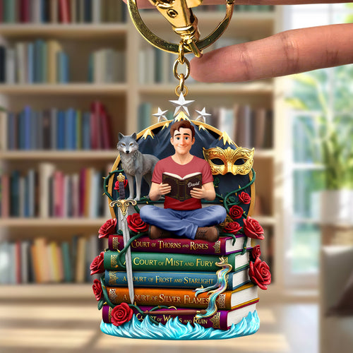 “Unlock Your Imagination” - Enchanted Book Stack Keychain - Personalized Gift for Book Lovers Keychains PopCulturePrints