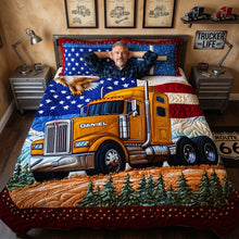 Load image into Gallery viewer, Drive Your Dreams - Patriotic Semi Truck Quilt Set - Custom Gifts for Road Warriors
