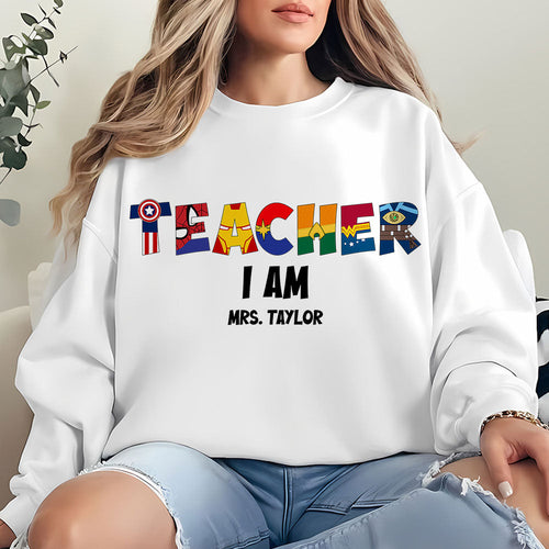 Custom Teacher Shirt with Superhero Alphabet Design Shirts PopCulturePrints