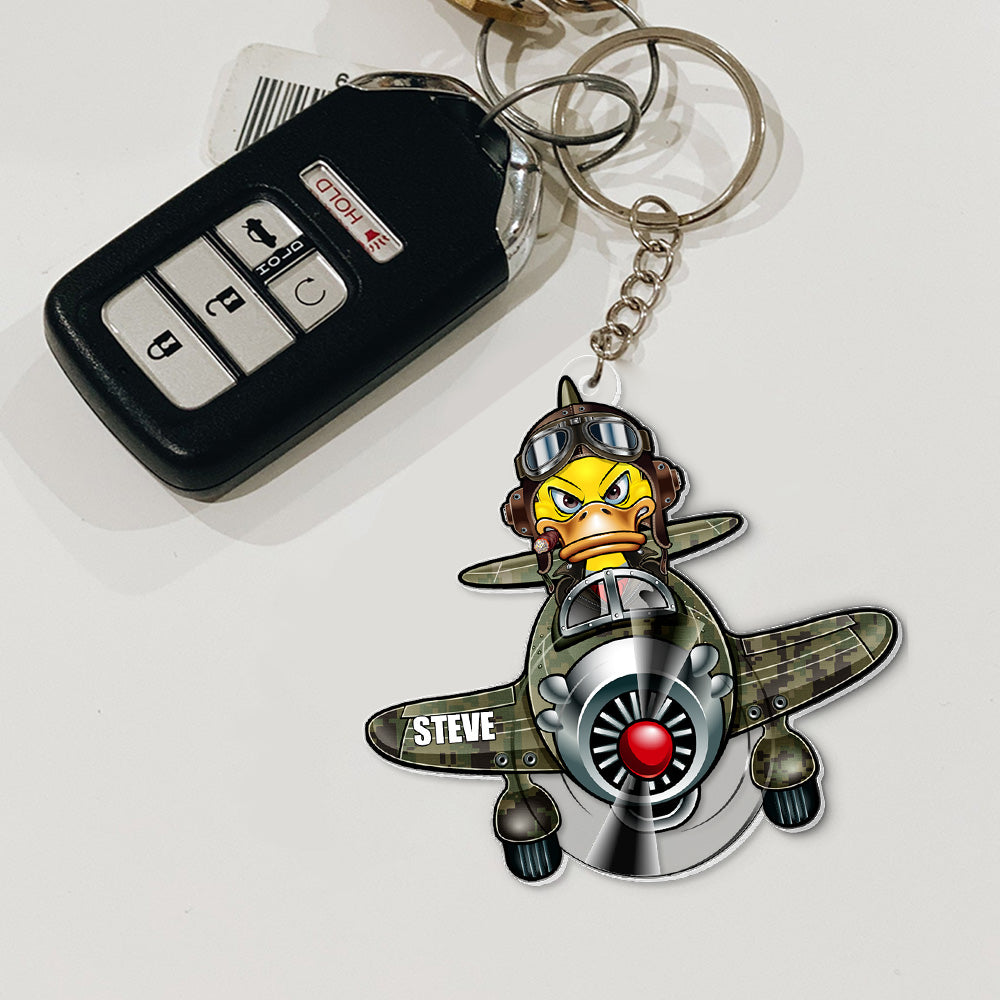 Personalized Cartoon Duck Pilot Keychain