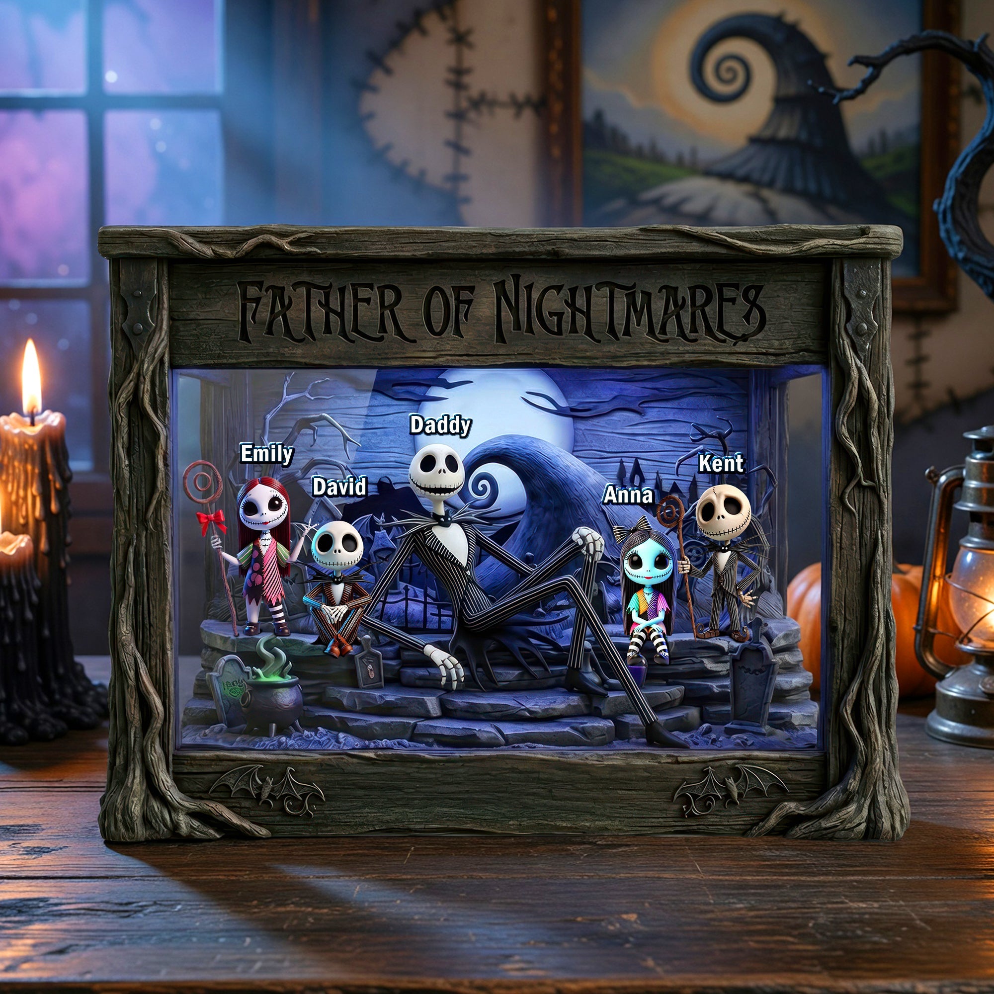 "Embrace the Night with Family" - Spooky Dad and Kids Acrylic Plaque - Personalized Gift for Dads, Grandpas, and Family Shaped Plaques PopCulturePrints
