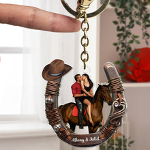 Load image into Gallery viewer, Personalized Horse Riding Acrylic Keychain for Couples | Unique Love Gift Keychains PopCulturePrints
