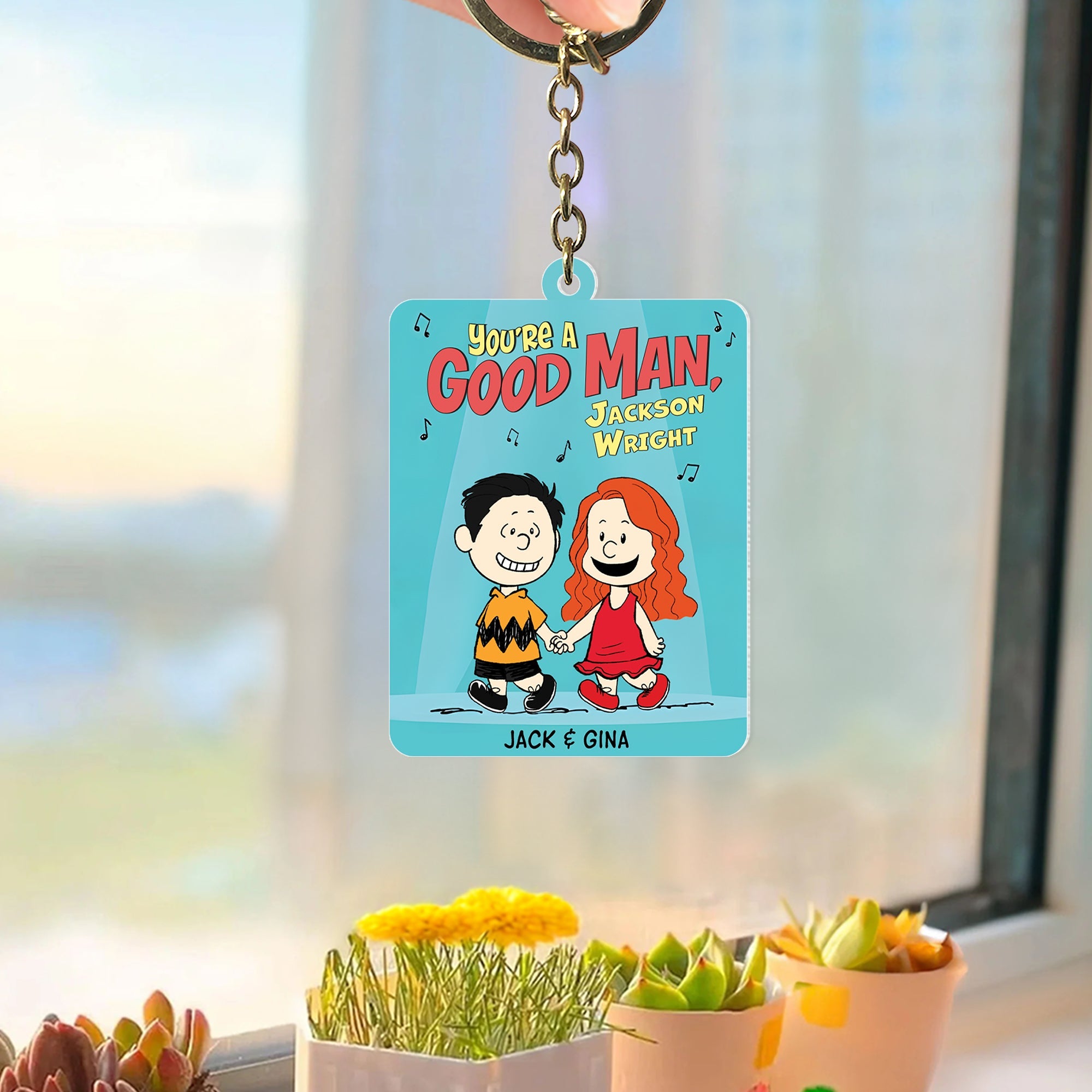 Personalized Cute Cartoon Couple Keychain - Hand In Hand Design