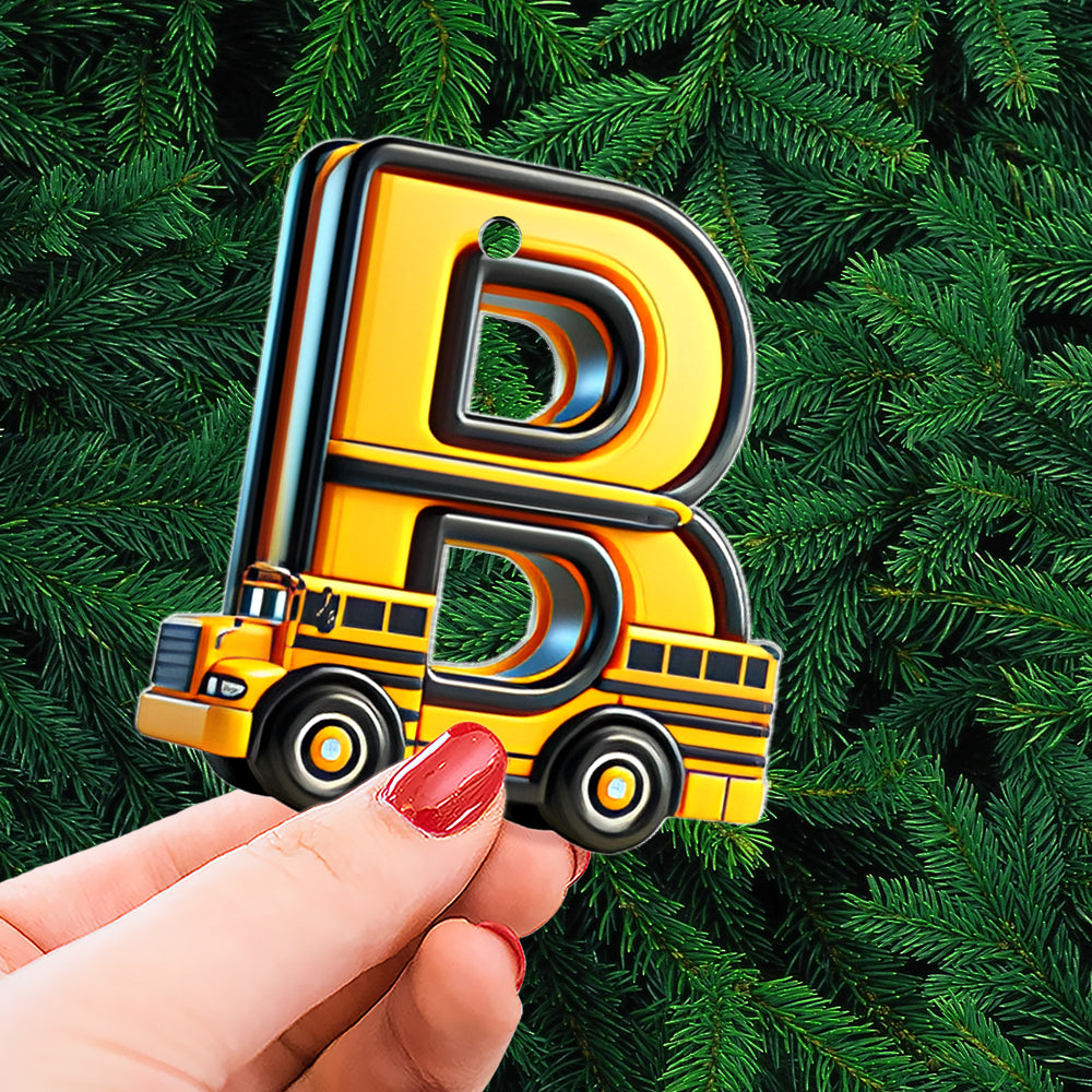 Personalized Bus Lover Alphabet Christmas Ornament - Letter B