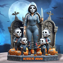 Load image into Gallery viewer, &quot;Slay the Day with Horror Mom!&quot; - Personalized Acrylic Plaque - Unique Gift for Mom and Grandma Shaped Plaques PopCulturePrints
