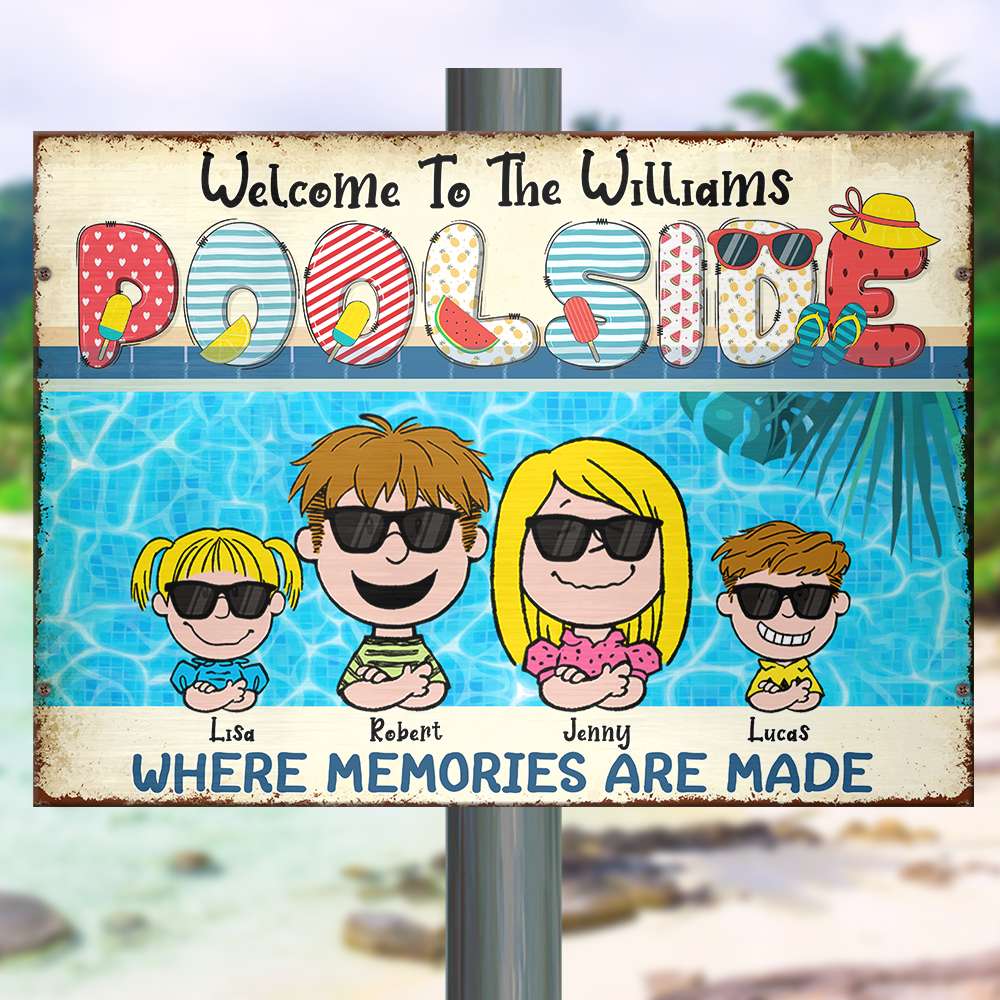 Custom Family Poolside Metal Sign - Personalized Pool Sign for Family